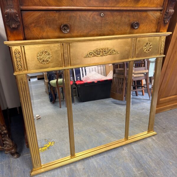 Ornate French style triple mirror with bevelled glass.