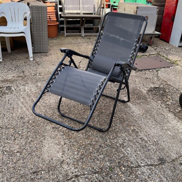 Black garden reclining chair with a steel frame.