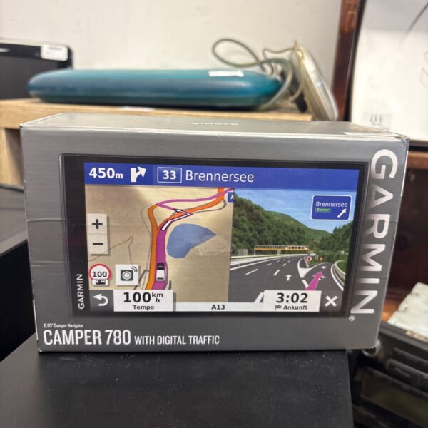 Garmin Camper 780 GPS navigator showing map display.