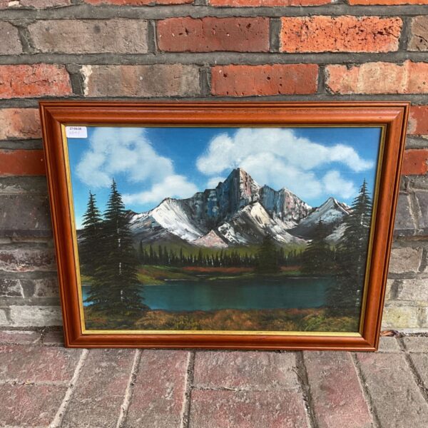 Original Gaz impasto oil painting of a scenic mountain lake.