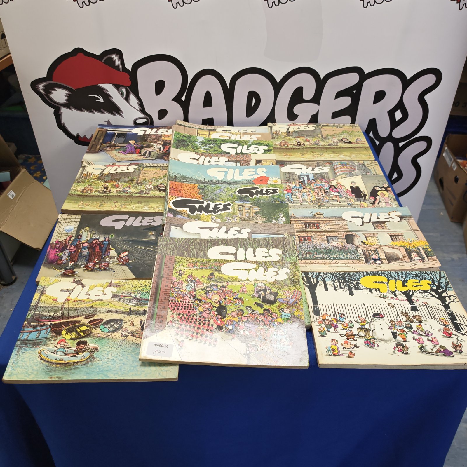 Selection of vintage Giles books with colourful covers.