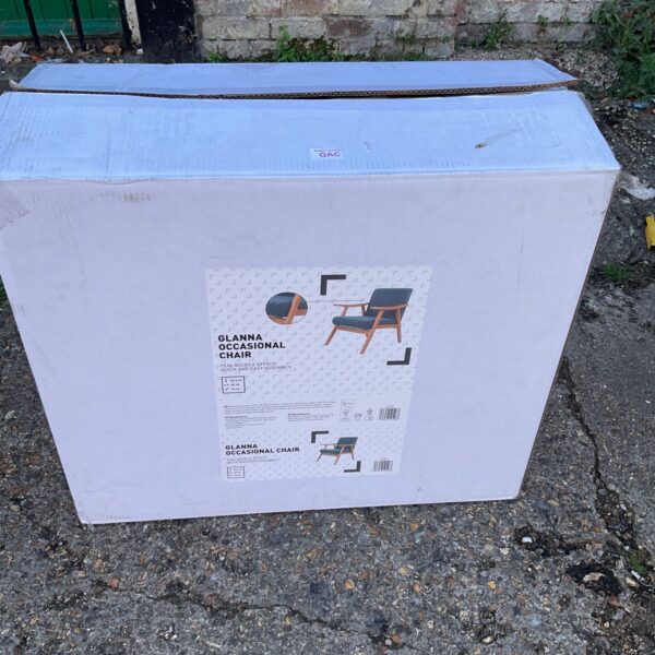 Boxed Glanna occasional chair ready for assembly.