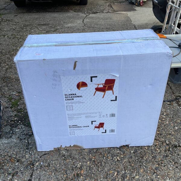 Boxed Glanna Occasional Chair ready for assembly.