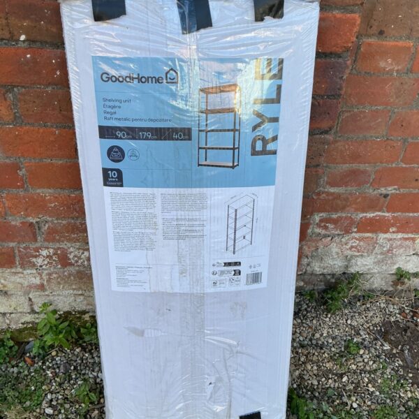 Goodhome Rega metal garage shelving unit for storage.