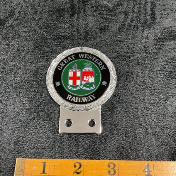 Vintage Great Western Railway chrome and enamel car badge.