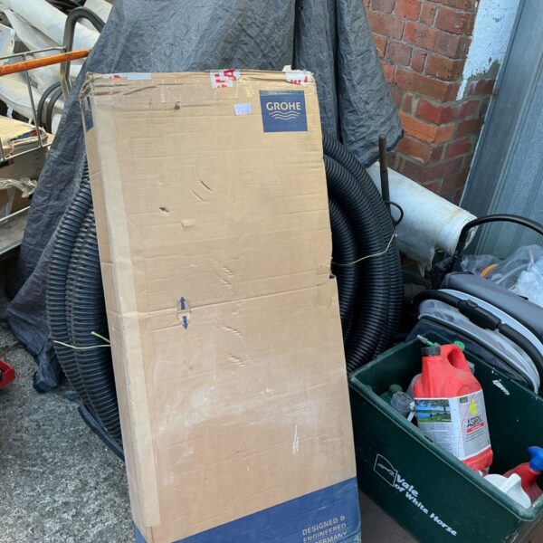Grohe concealed cistern kit in original packaging, ready for bathroom installation.