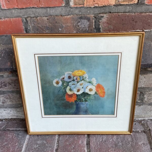 H Dixon watercolour still life painting of flowers in a vase.