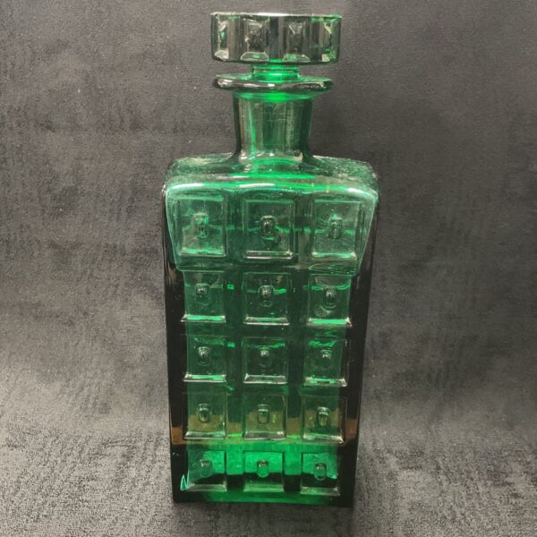 Vintage Hadeland Norway green glass decanter with stopper.