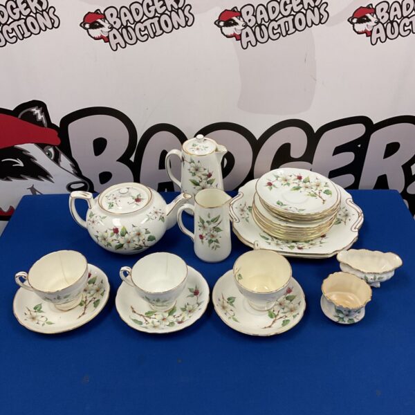 Vintage Hammersley & Co Dogwood Blossom teaset with teapot and cups.