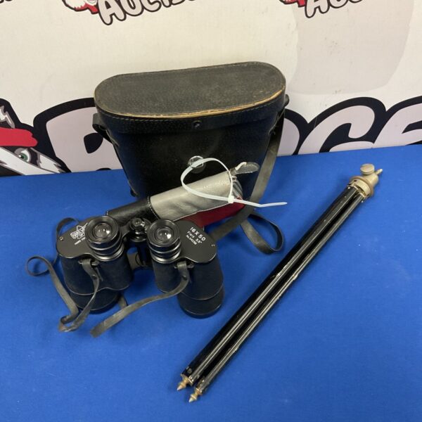 Vintage Hans Weiss 16x50 field binoculars with tripod for outdoor use.