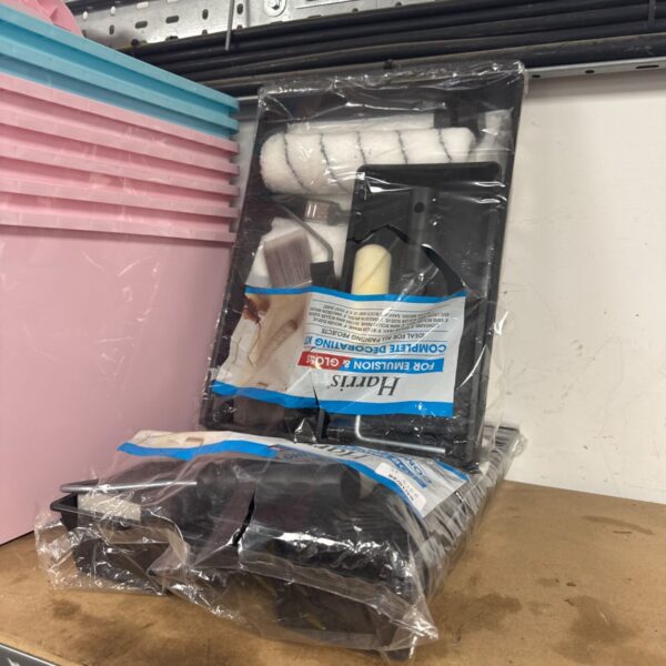 New Harris decorator paint tray and brush set in packaging.