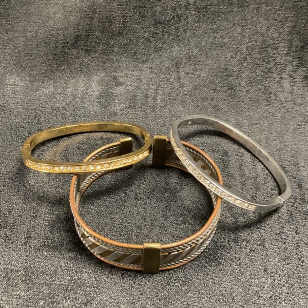 Hinged stone bracelets and copper cuff bracelet set.