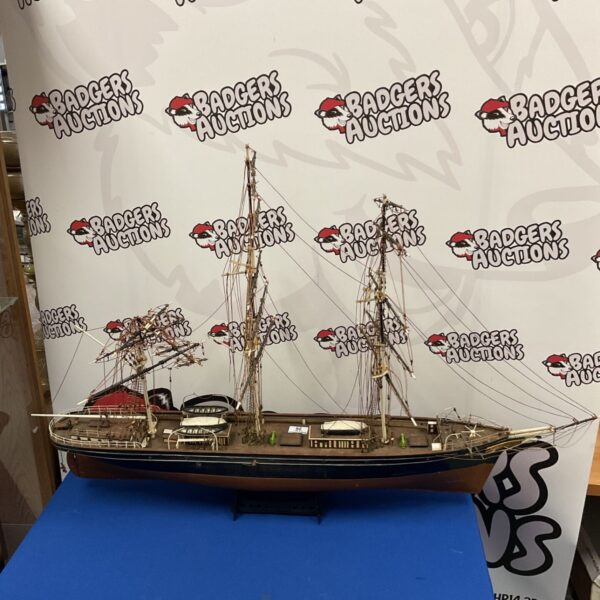 Large detailed historic sailing ship model for nautical collectors.