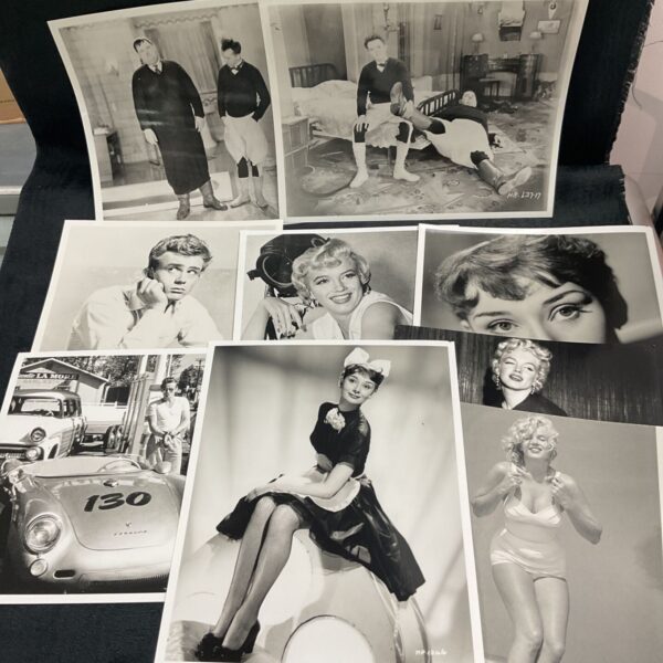 Group of vintage Hollywood film star photographs, including Marilyn Monroe and Audrey Hepburn.