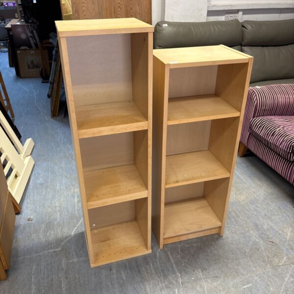 Pair of vintage Ikea Billy bookcases in pine.