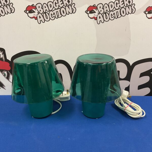 Pair of green glass Ikea Gavik table lamps for restoration.