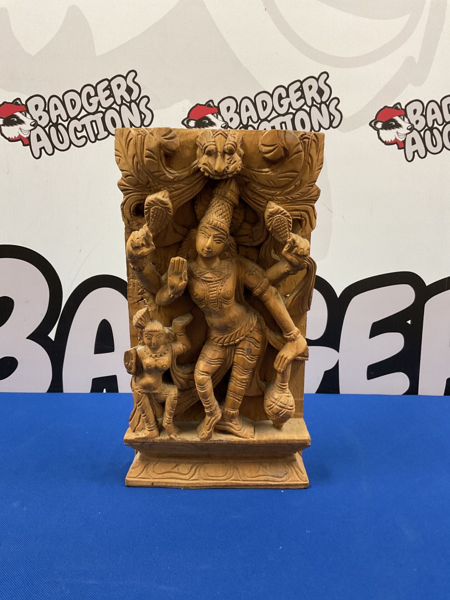 048 Indian wood carving relief depicting a dancing deity