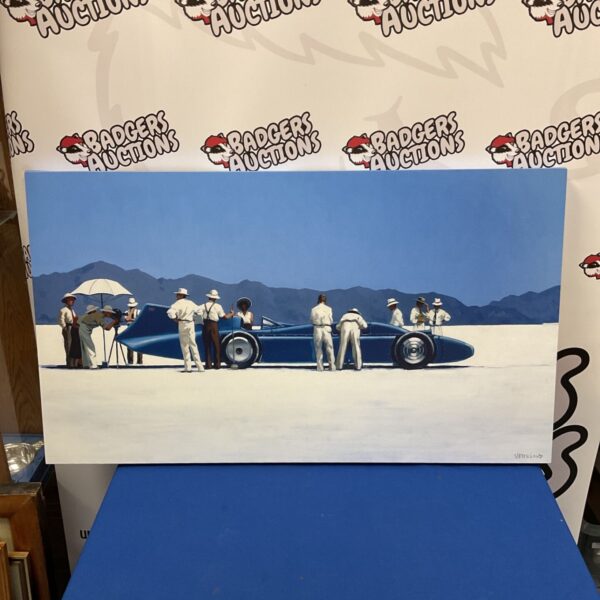 Jack Vettriano Bluebird print depicting the land speed record car at Bonneville.