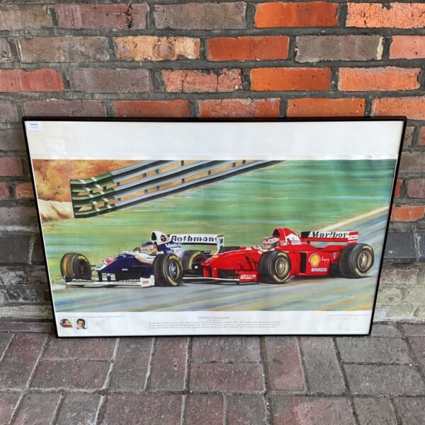 Large Jane Giltrap Formula One print signed by the artist.