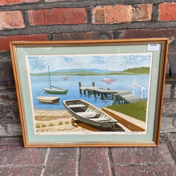 John Luddell limited edition print of boats in a peaceful harbour.
