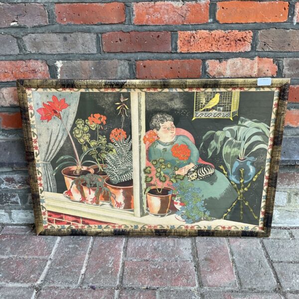 Vintage John Nash lithograph print of window plants, botanical art.