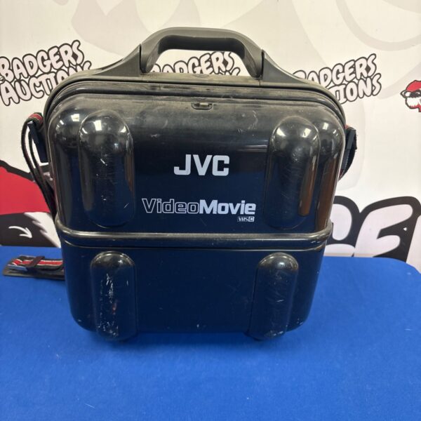 JVC Video Movie camera GR-C7E in black case, front view.