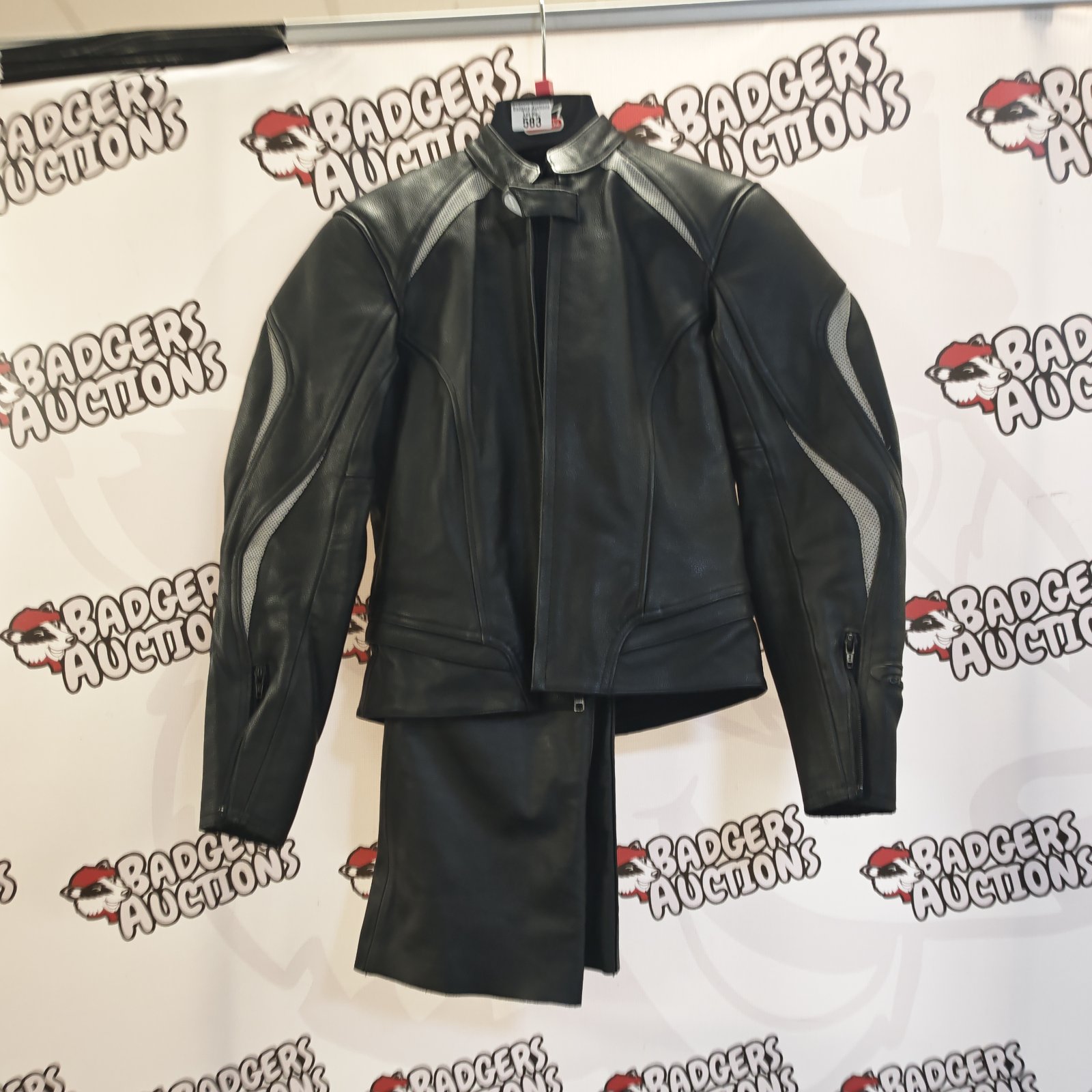 Kevin Gericke motorcycle jacket size 34, black leather biker style.