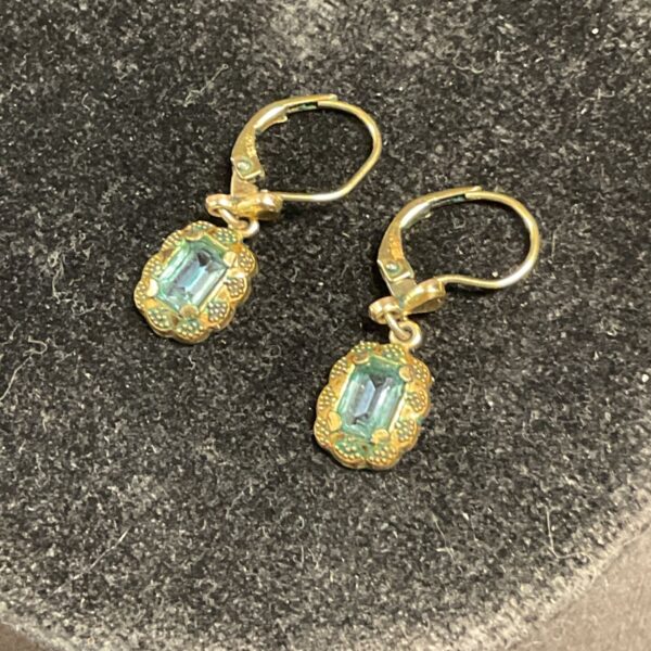 Vintage Kordes Lichtenfels aquamarine earrings with gold tone setting.