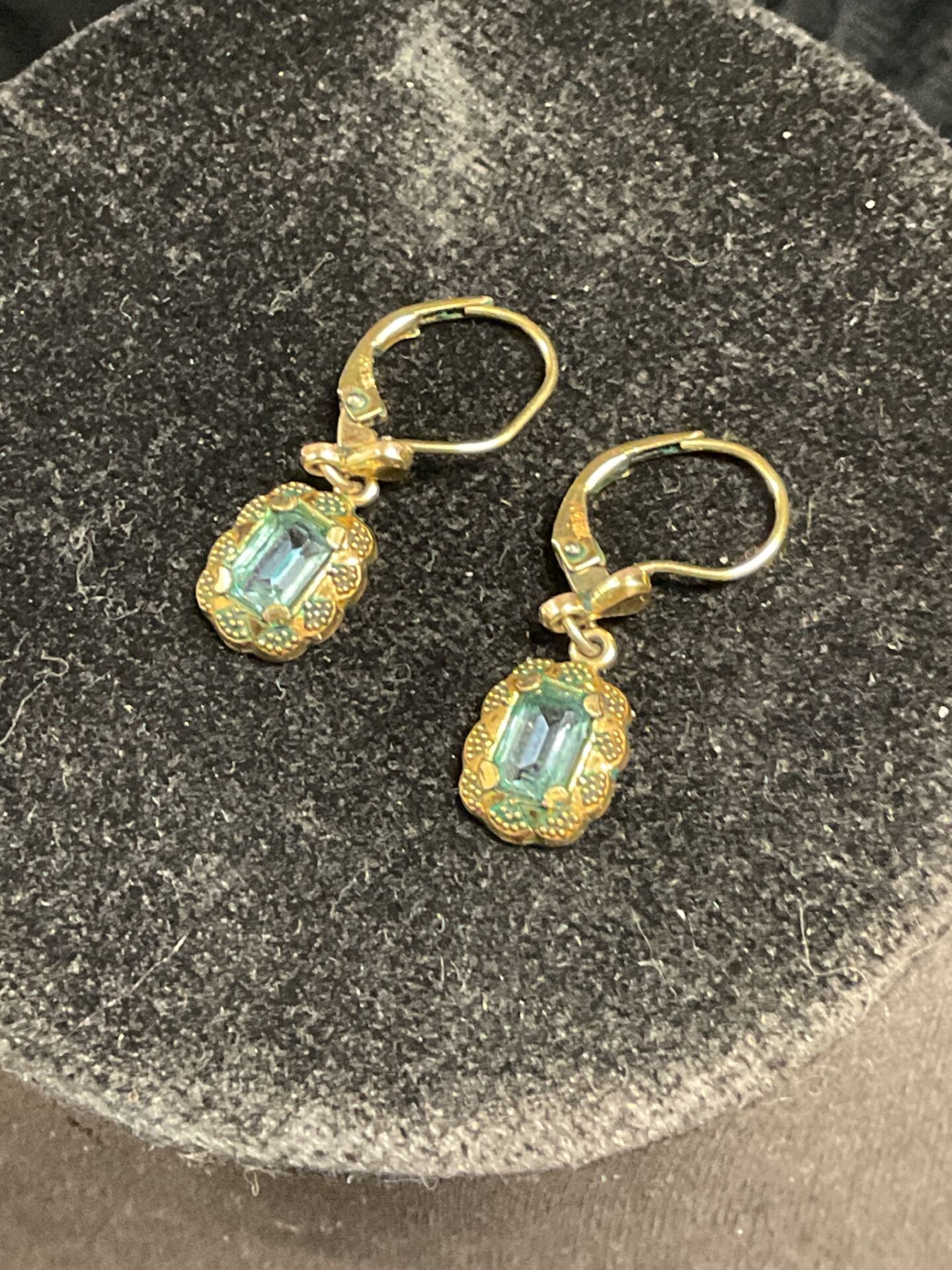 819 Kordes and Lichtenfels Gold Tone and Aquamarine Earrings stamped Amerik K&L