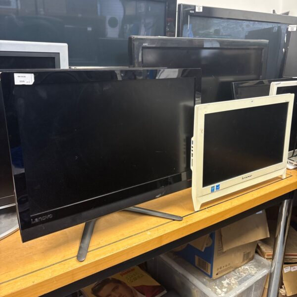 Black Lenovo monitor screen on a stand, untested condition.