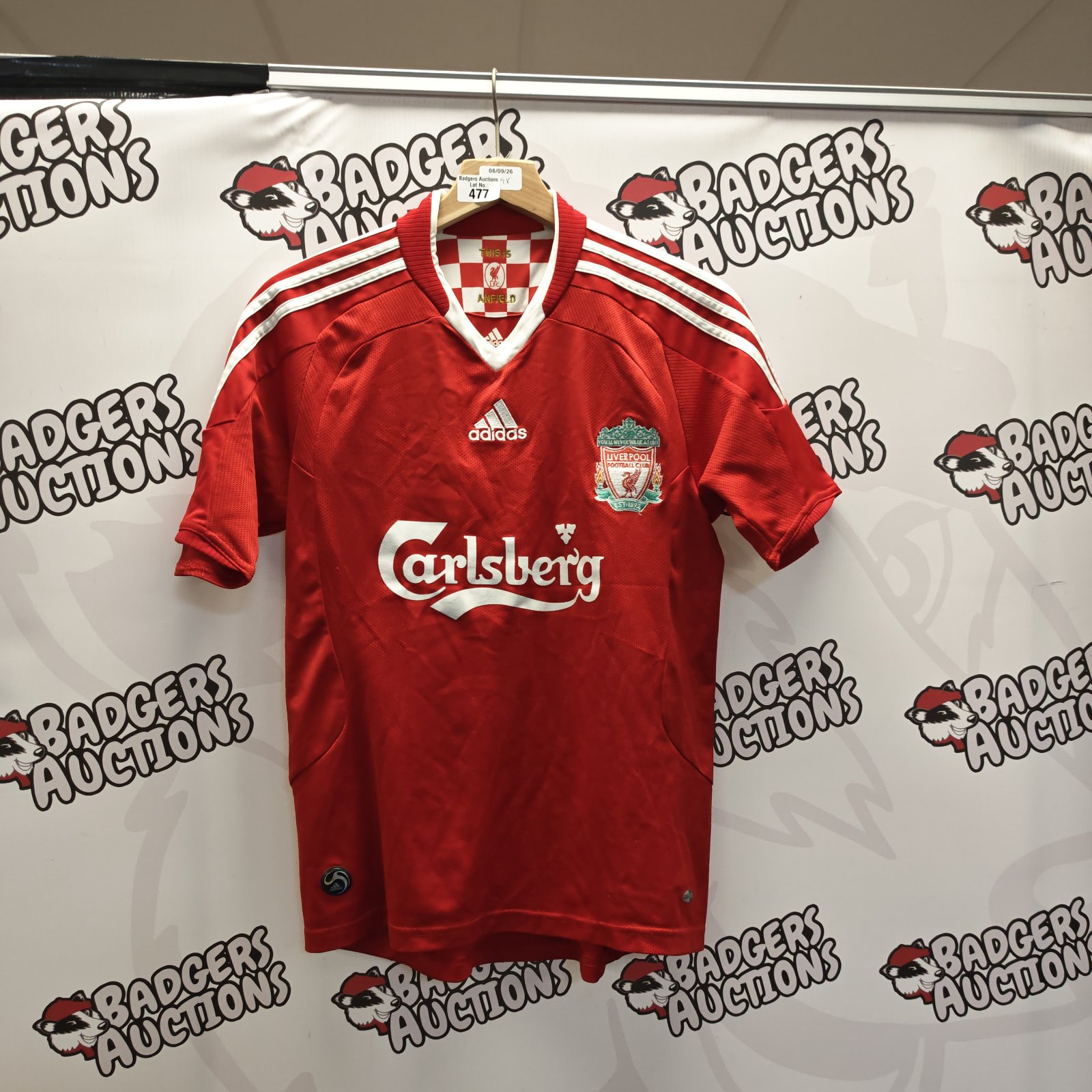 Vintage Liverpool Adidas football shirt size 34, front view.