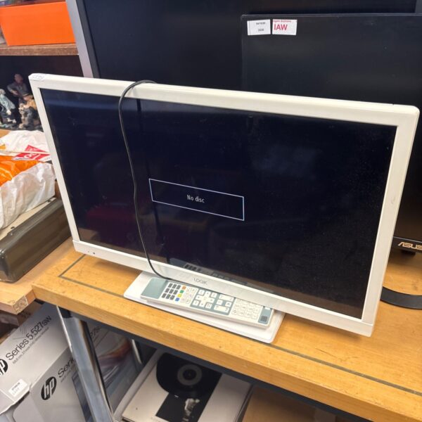 Logik 24 inch monitor with remote control for computer display.