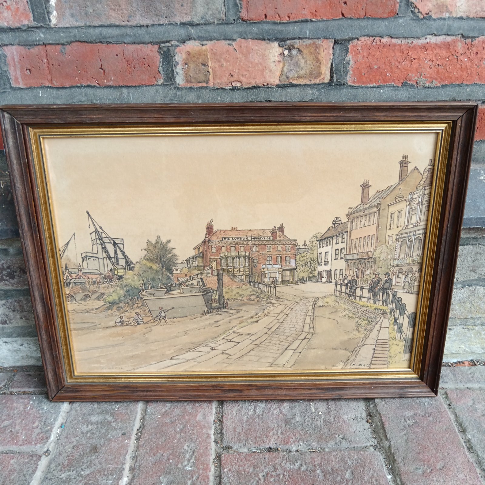 Watercolour painting of the London Apprentice Tavern in Isleworth by F I Naylor.