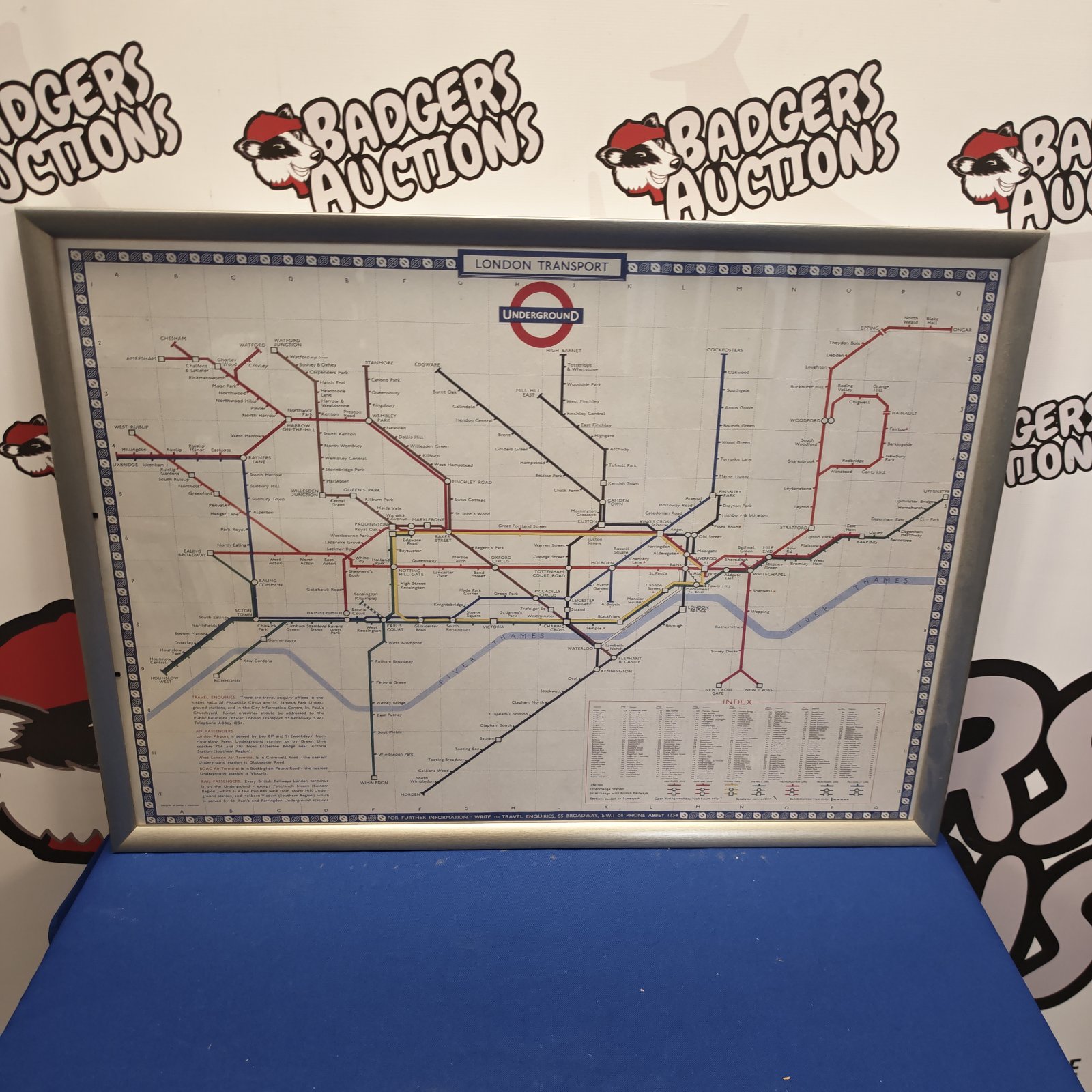 Framed vintage London Underground map, a classic tube network plan.