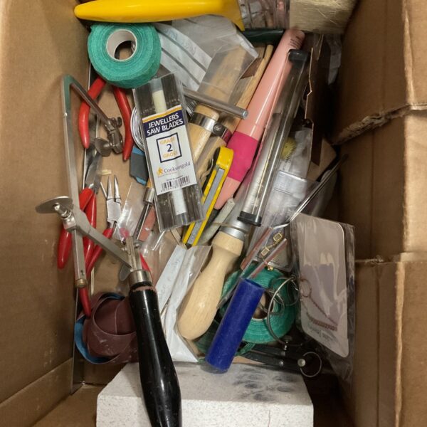 Box Jewellery Making Tools including jewellers saw with blades and various pliers and rolls of wire