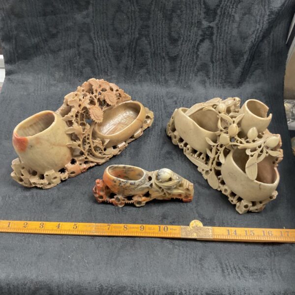Three VintagecSoapstone hand carved vases