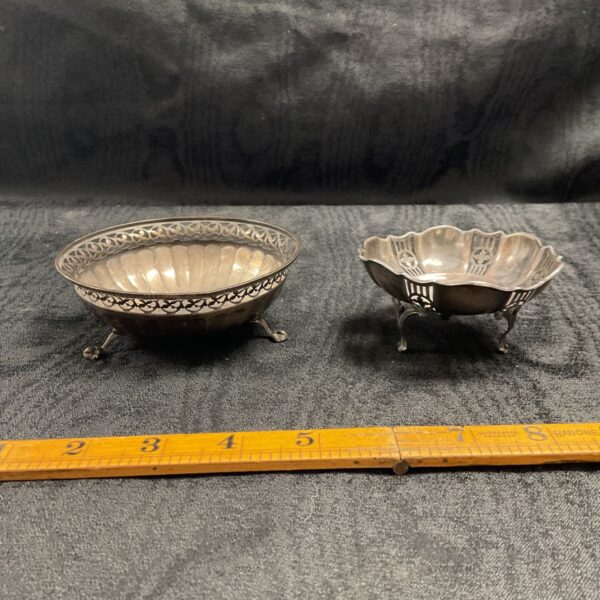 two birmingham hallmarked sterling silver bonbon three footed dishes inc mappin and webb 127.49g