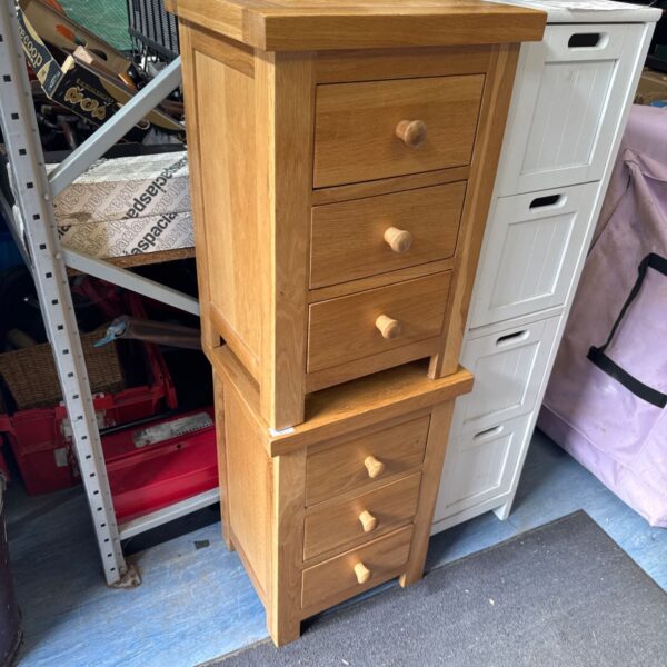 Two chunky light oak 16.5” width x 13.75” depth x 24” height at furthest points
