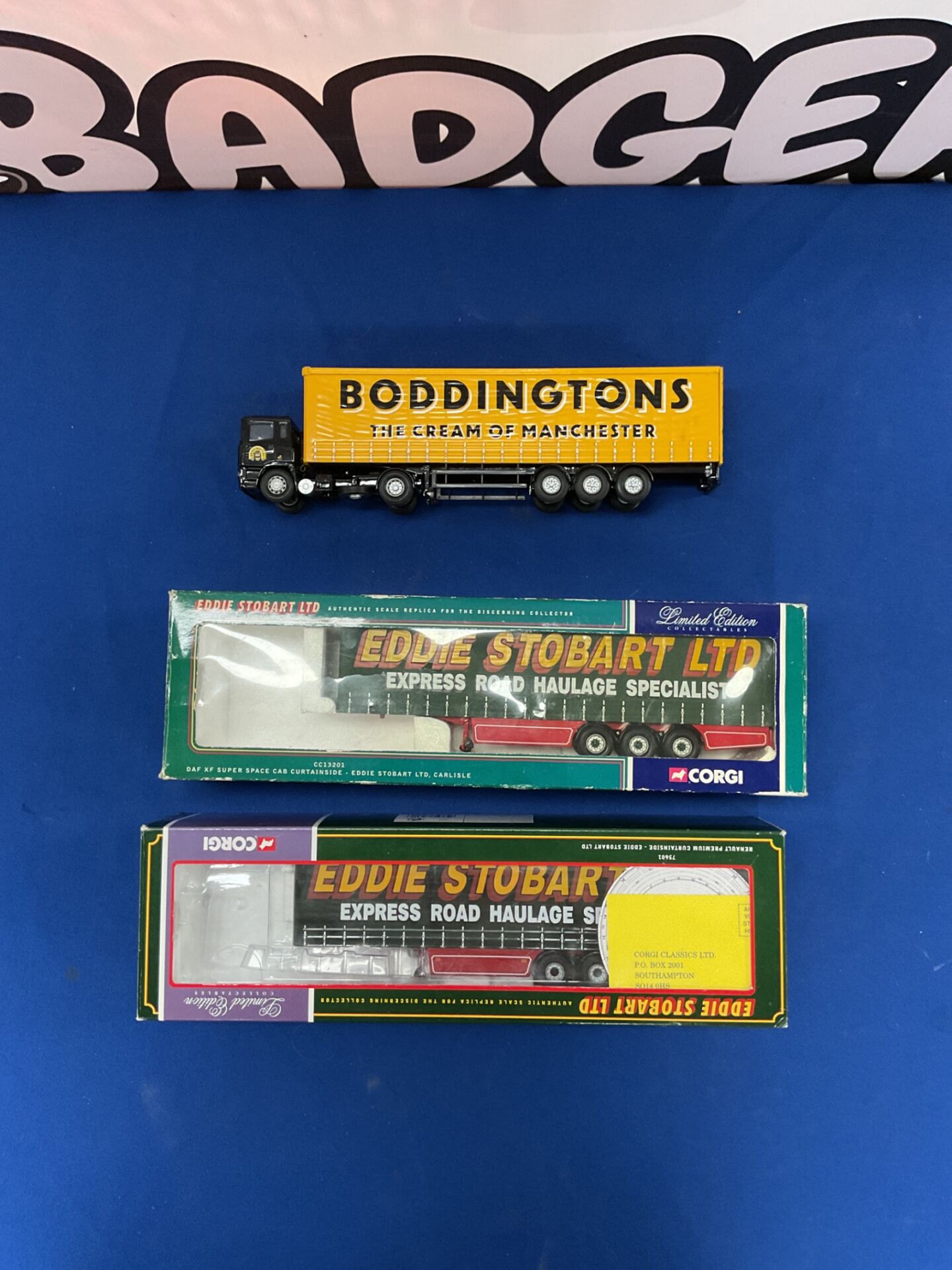 327 Three Corgi diecast model lorry trailers incl. Ltd Edition Eddie Stobart, Boddingtons