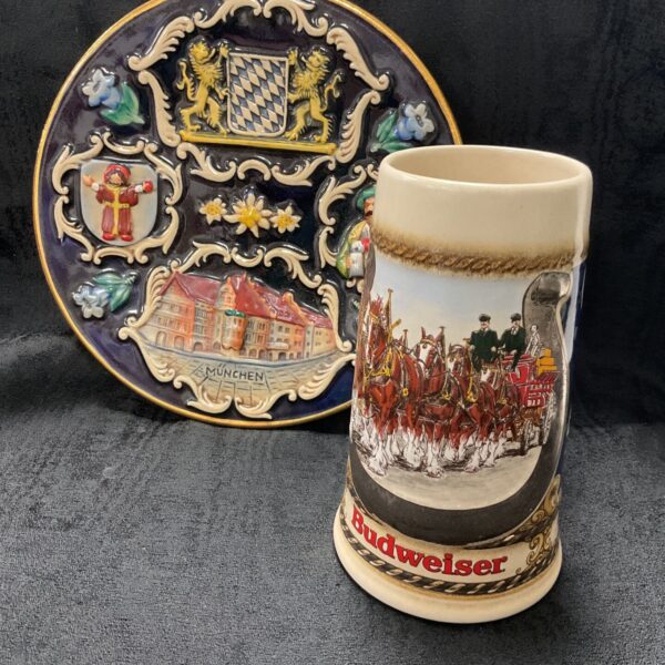 west german Budweiser Beer Stien and West german Munchen heraldic plate