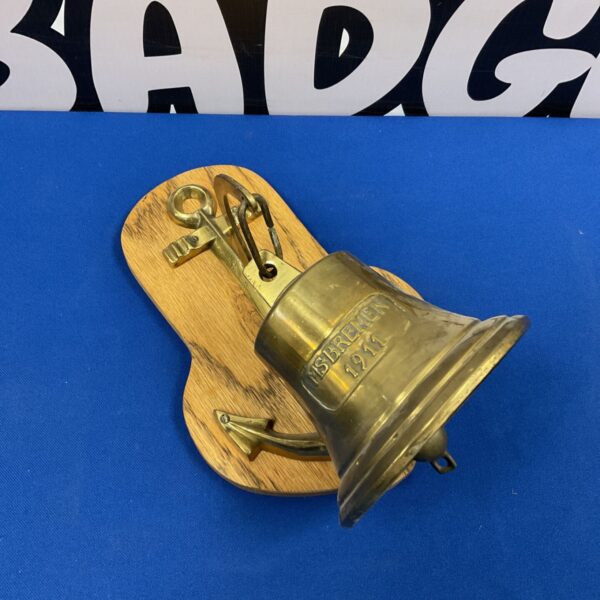 MS Bremen 1911 nautical brass ships bell on wooden plaque