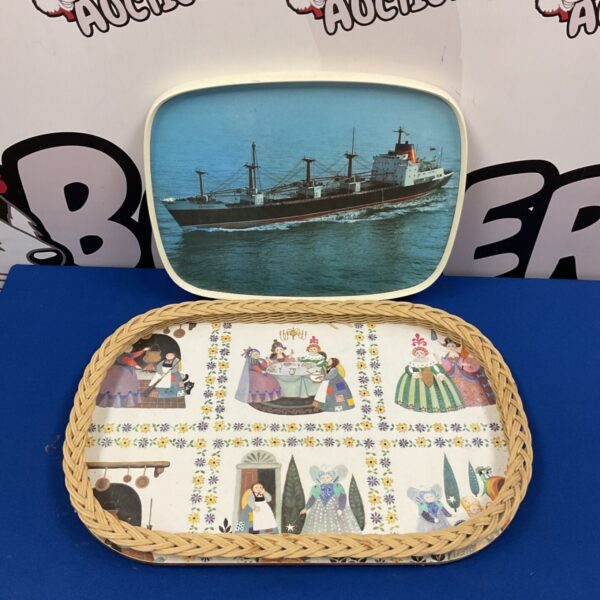 1960s cunard line samaria vip souvenir melamine tray & vintage cinderella tray