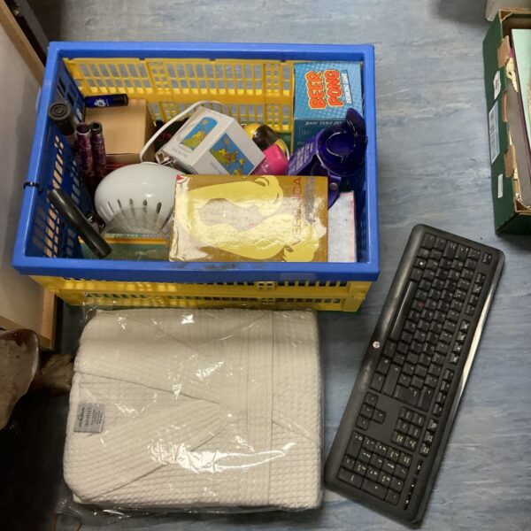 Box of assorted collectables including signed veronica lake book & teapot