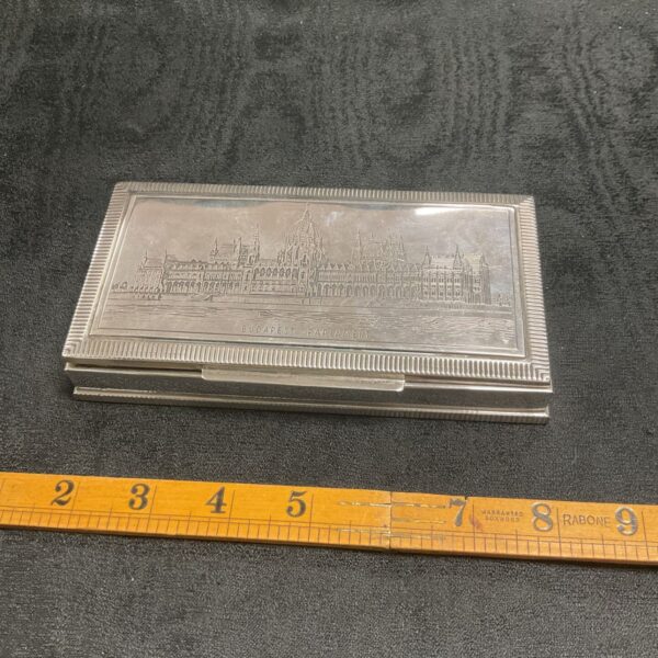 Continental Silver Cigarette Box with Budapest Parliament Decoration 211g