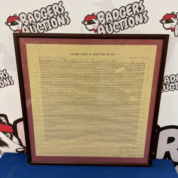 Framed Magna Carta of King John AD 1215, historical document.