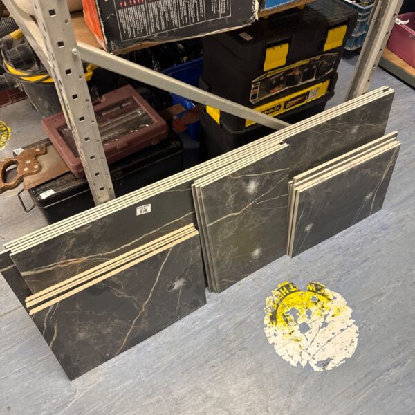 Lot of marble effect wall tiles for bathroom or kitchen renovation.