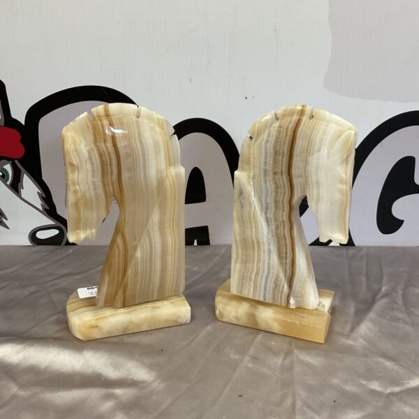 Pair of vintage marble horse head bookends for desk or shelf.