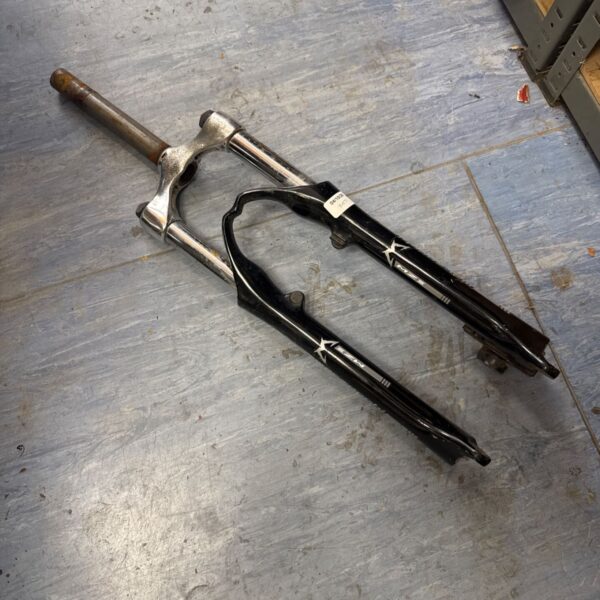 Marzocchi MZ3 suspension forks with cosmetic scratches.