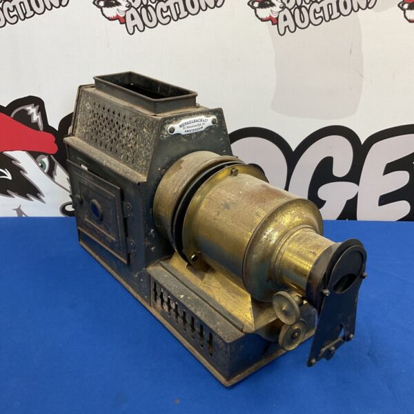 Antique Merkelbach & Co magic lantern projector side view.