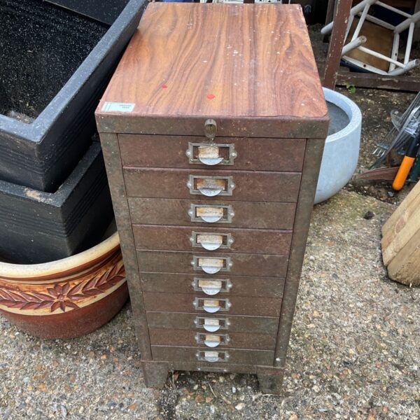 Vintage metal engineers drawer cabinet for tool storage.